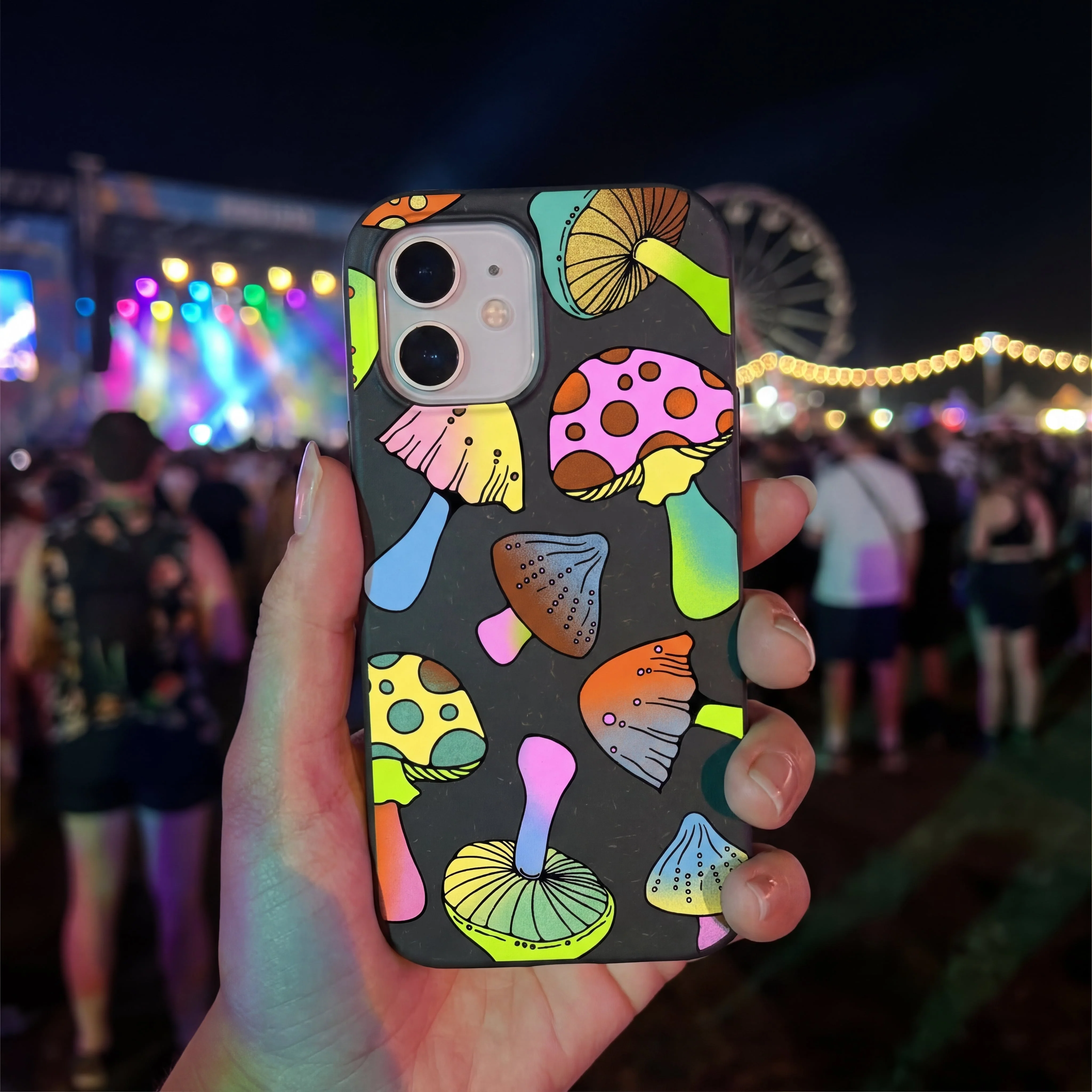 Black Mushroom Party iPhone 13 Mini Case - Image 2