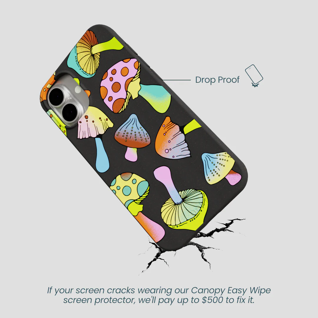 Black Mushroom Party iPhone 16 Plus Case - Image 5