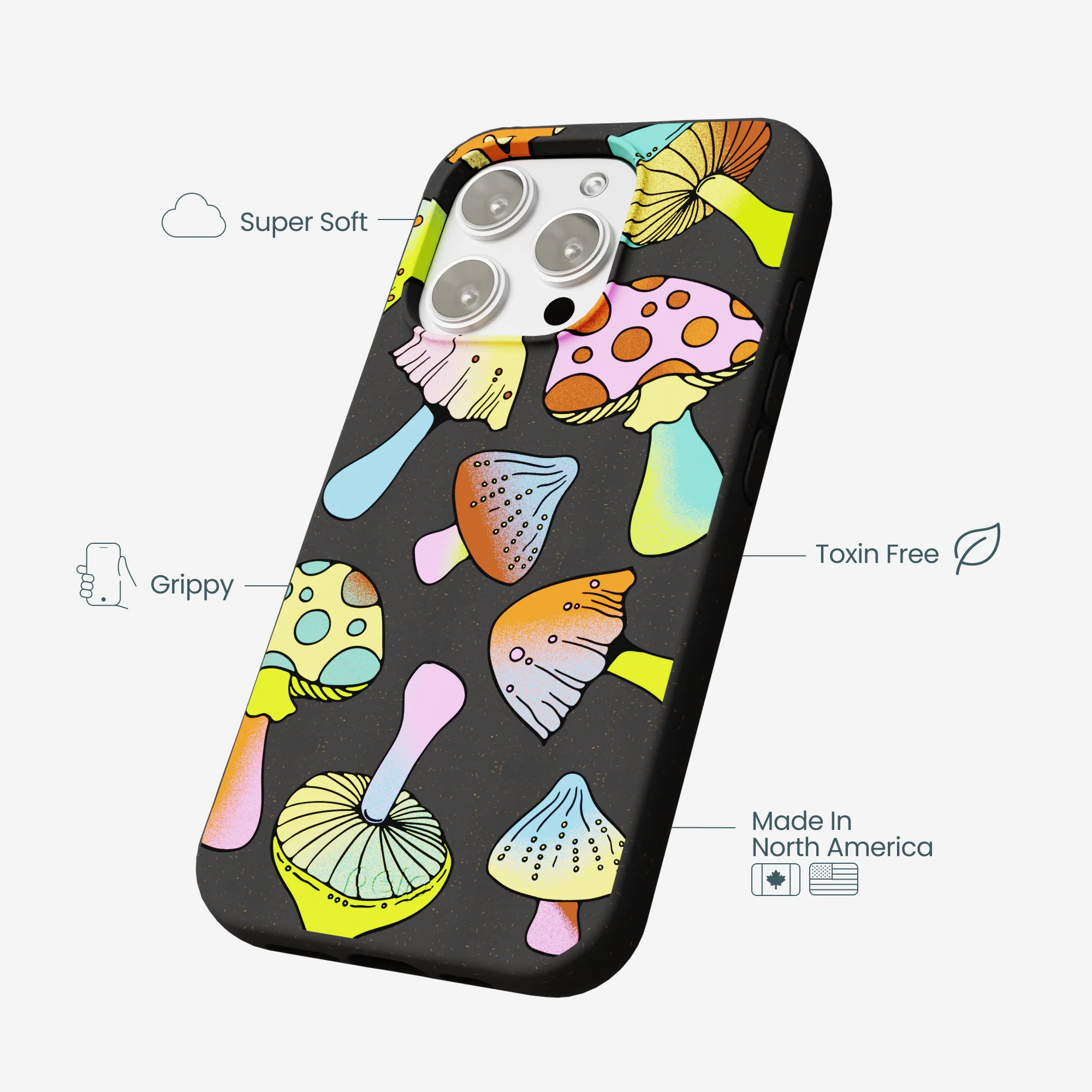 Black Mushroom Party iPhone 16 Pro Max Case - Image 4