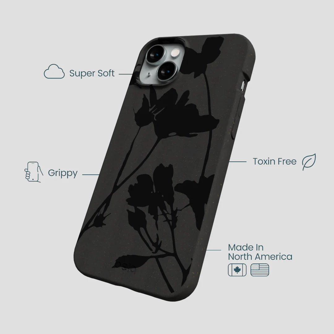 Black Shadow Petals iPhone 14 Plus Case - Image 4