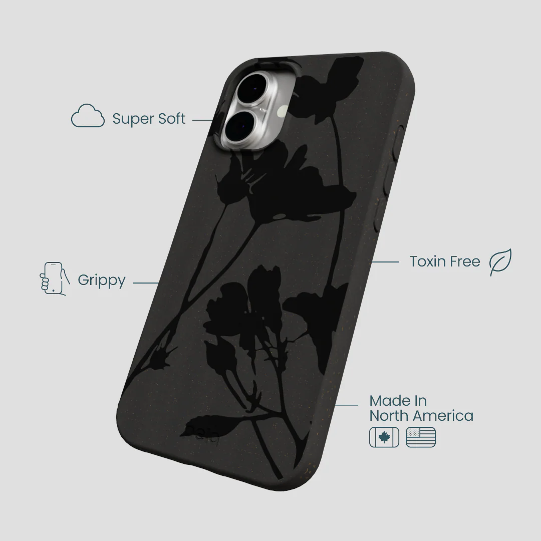 Black Shadow Petals iPhone 16 Plus Case - Image 4