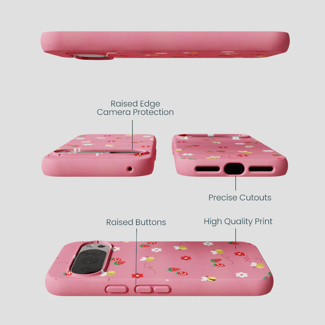 Bubblegum Pink Bees n Berries Google Pixel 10/10 Pro Case - Image 3