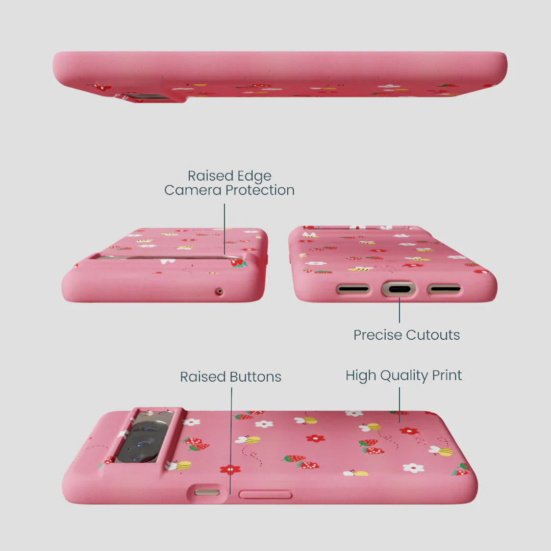 Bubblegum Pink Bees n Berries Google Pixel 8 Pro Case - Image 3