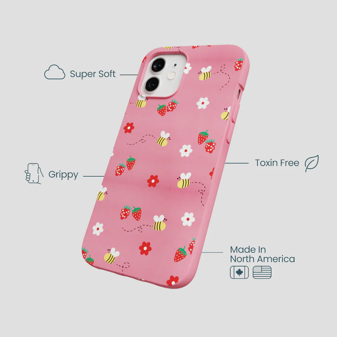 Bubblegum Pink Bees n Berries iPhone 12/ iPhone 12 Pro Case - Image 4