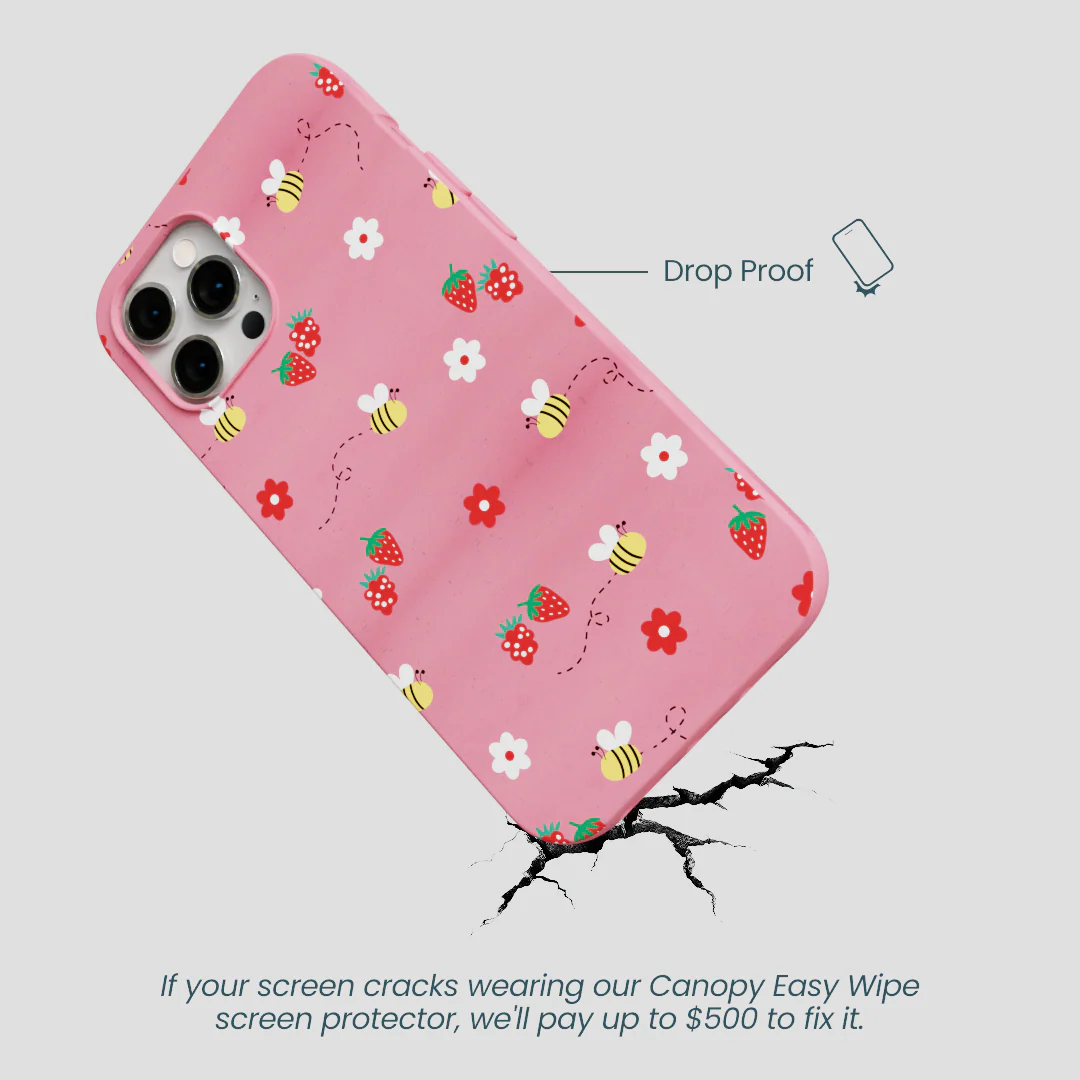 Bubblegum Pink Bees n Berries iPhone 12 Pro Max Case - Image 5