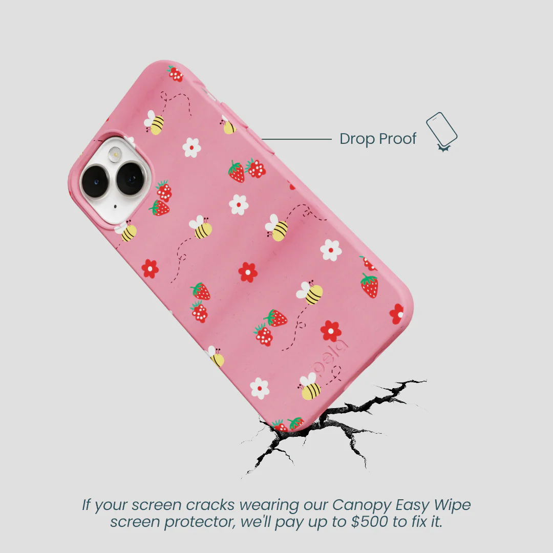 Bubblegum Pink Bees n Berries iPhone 13 Case - Image 5