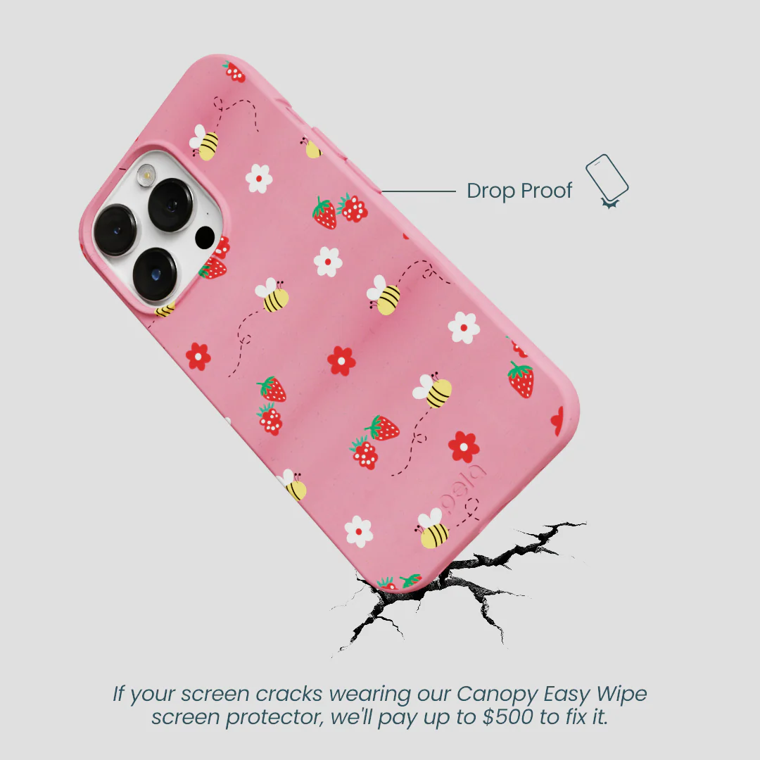 Bubblegum Pink Bees n Berries iPhone 13 Pro Max Case - Image 5