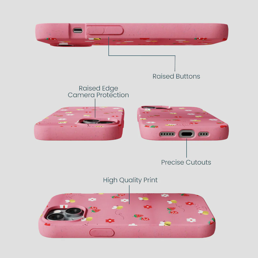 Bubblegum Pink Bees n Berries iPhone 14 Case - Image 3