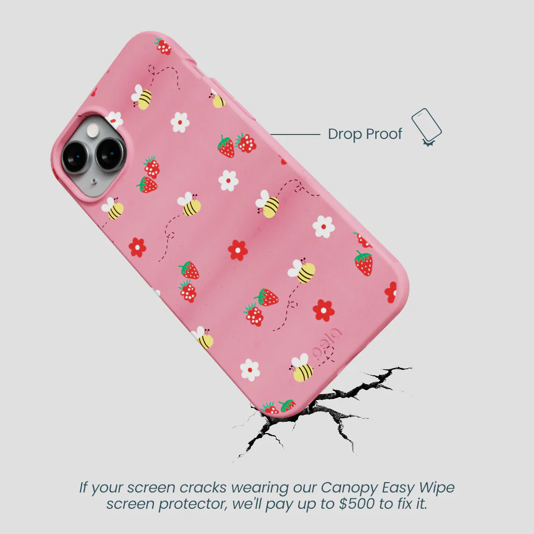 Bubblegum Pink Bees n Berries iPhone 14 Plus Case - Image 5