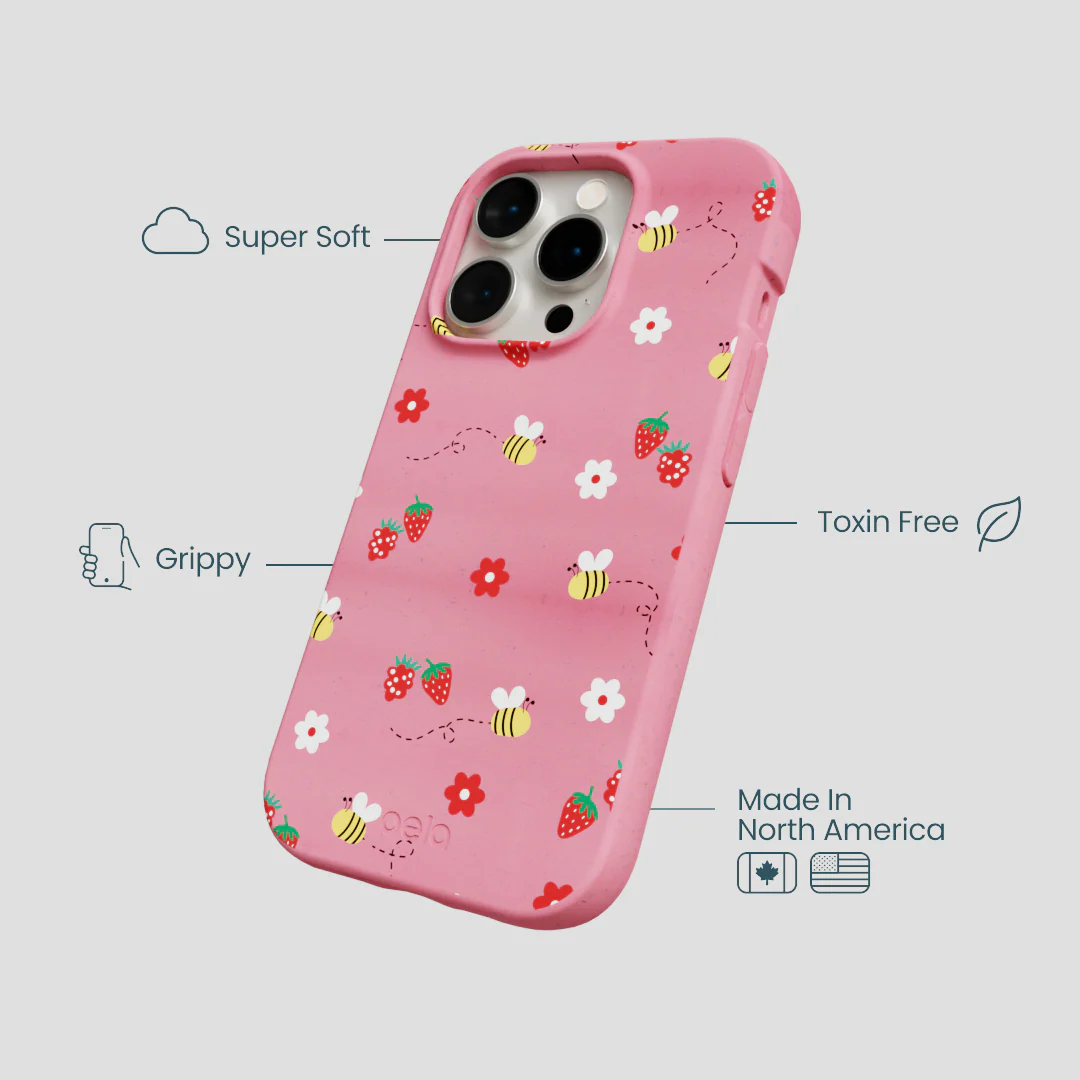 Bubblegum Pink Bees n Berries iPhone 15 Pro Case - Image 4