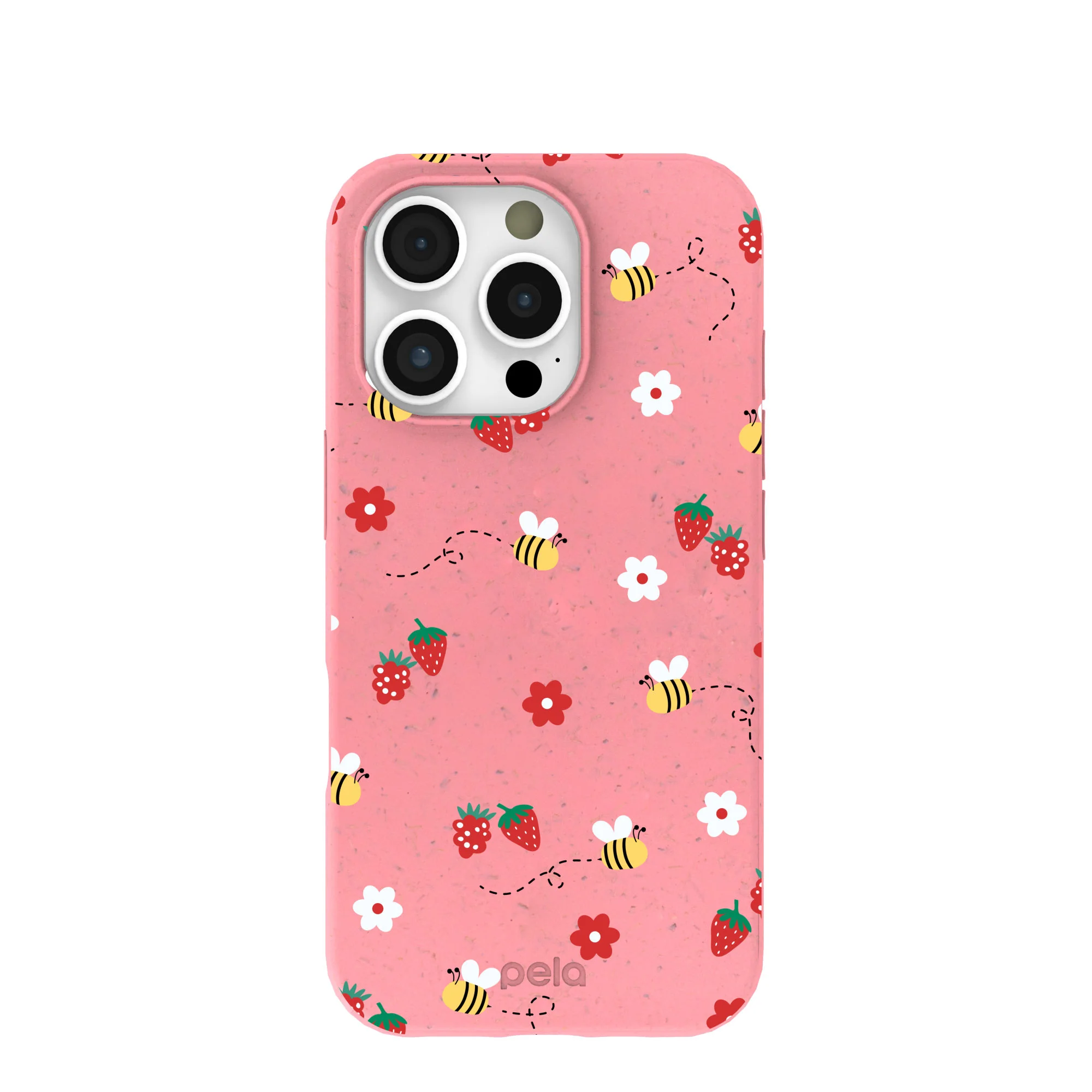 Bubblegum Pink Bees n Berries iPhone 16 Pro Case