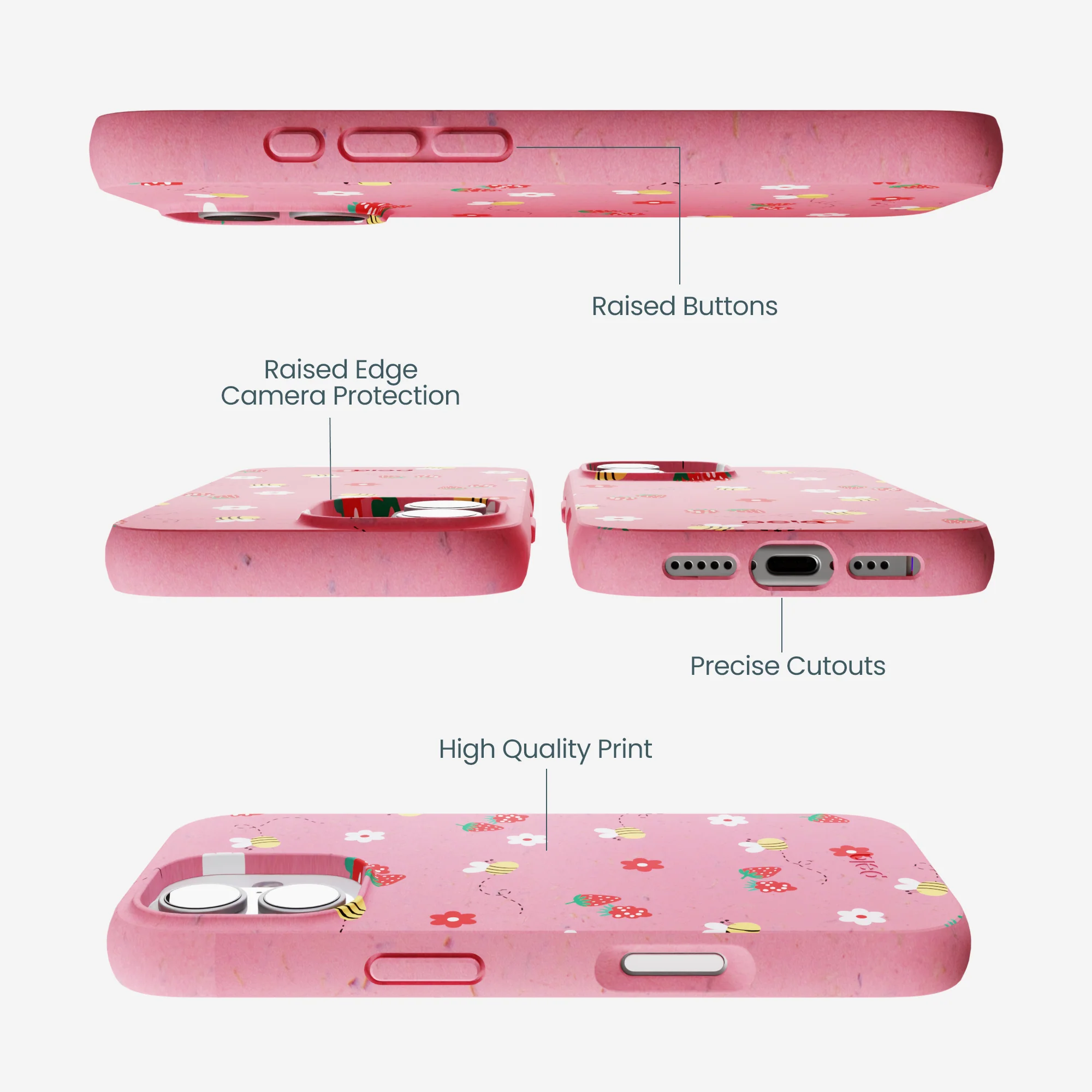 Bubblegum Pink Bees n Berries iPhone 17 Case - Image 3