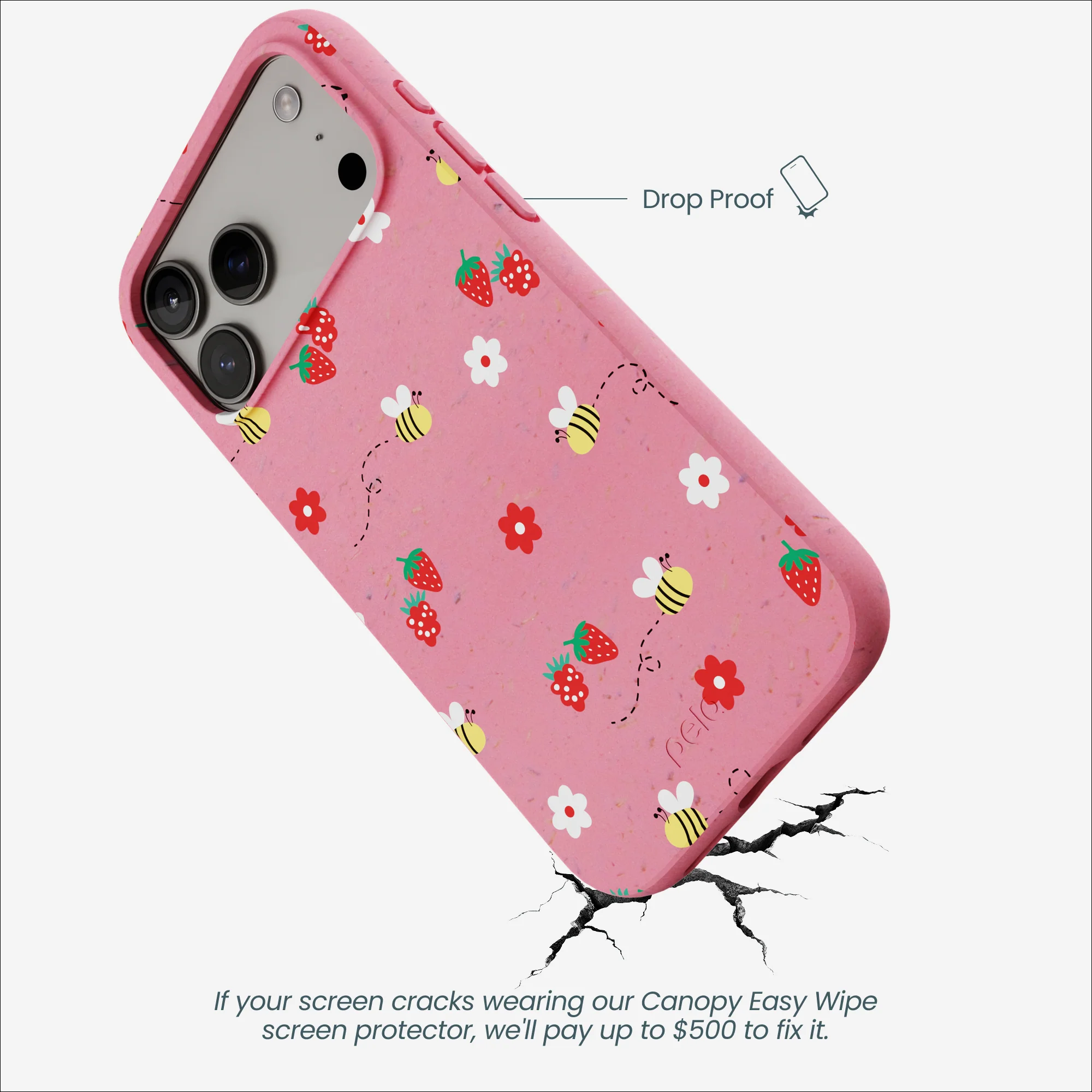 Bubblegum Pink Bees n Berries iPhone 17 Pro Max Case - Image 5