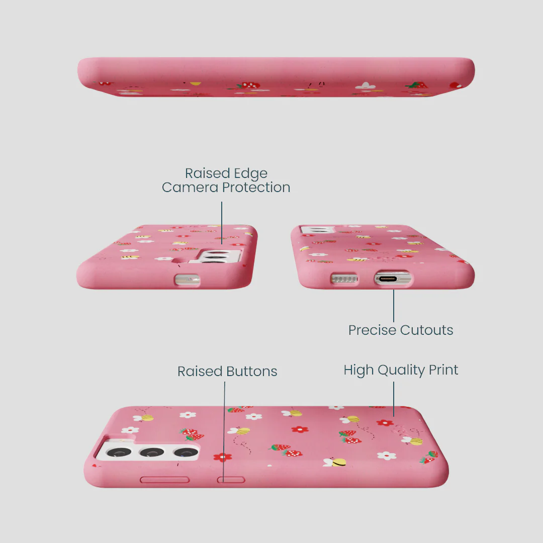 Bubblegum Pink Bees n Berries Samsung Galaxy S22 Case - Image 3