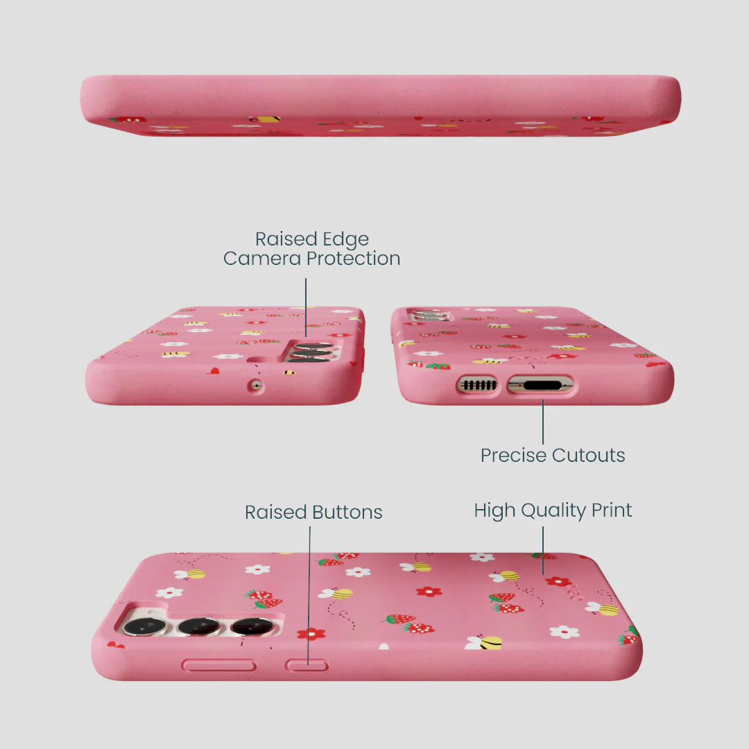 Bubblegum Pink Bees n Berries Samsung Galaxy S24+(Plus) Case - Image 3