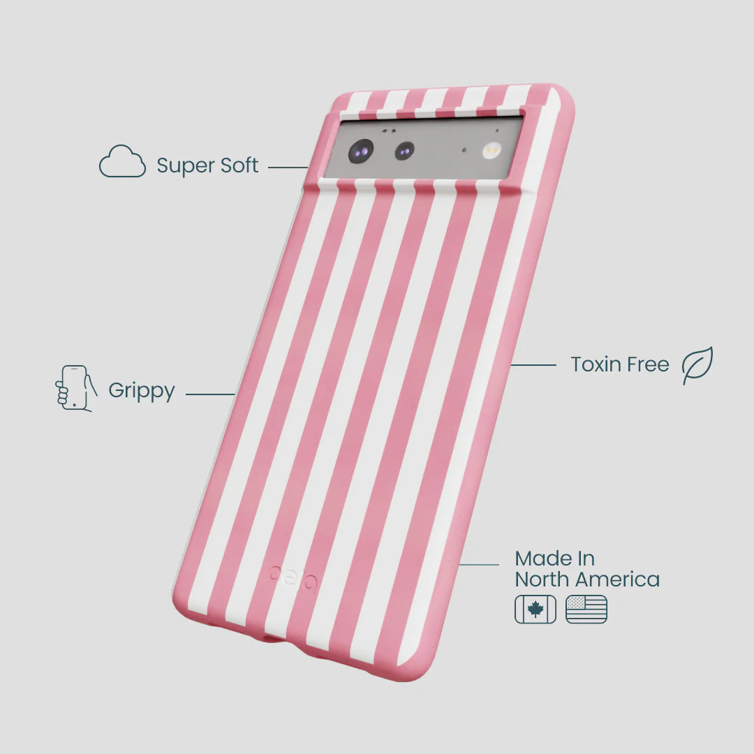 Bubblegum Pink Blush White Stripes Google Pixel 6a Case - Image 4