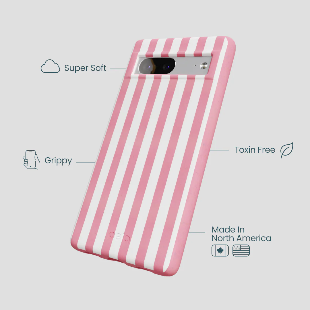 Bubblegum Pink Blush White Stripes Google Pixel 7a Case - Image 4
