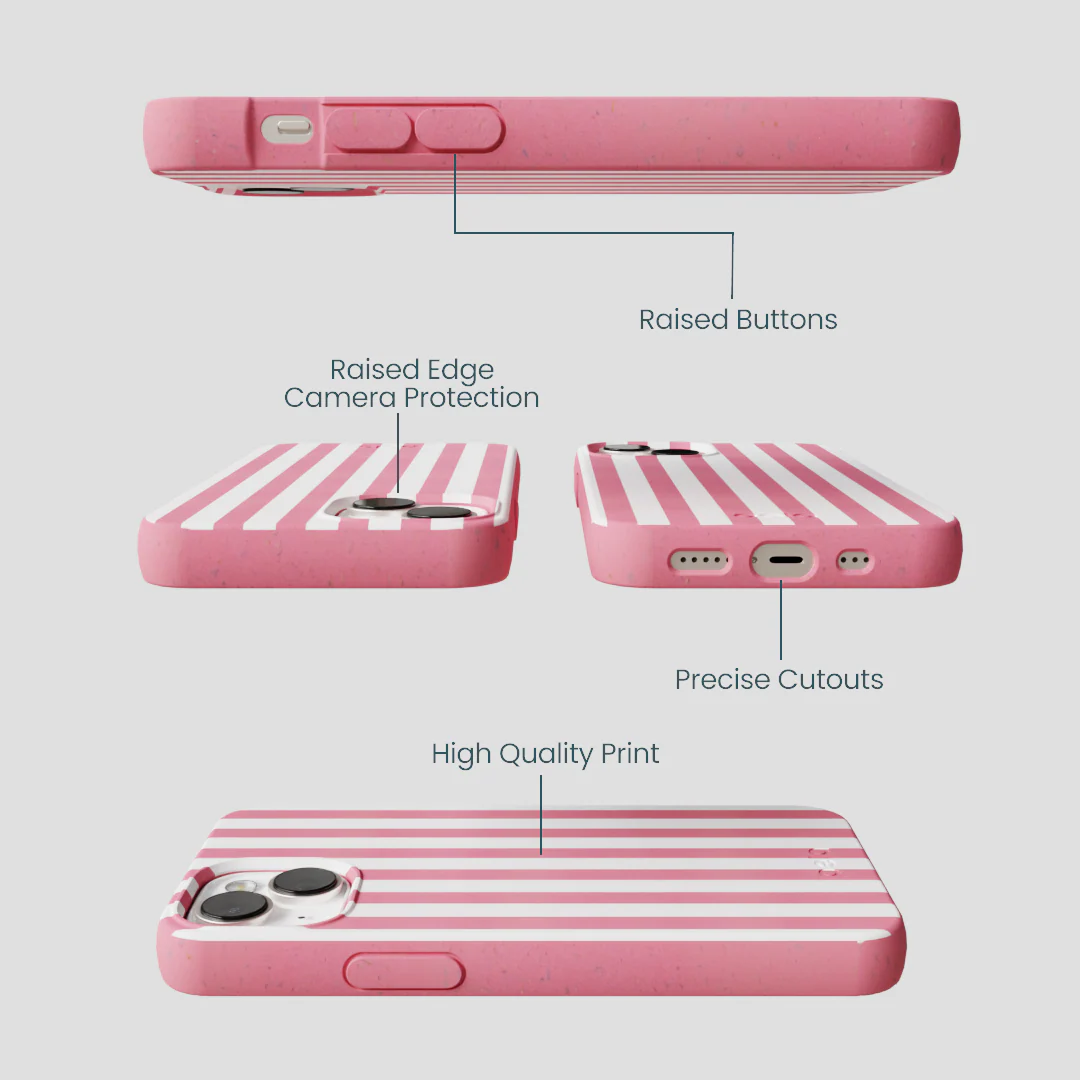 Bubblegum Pink Blush White Stripes iPhone 13 Case - Image 3