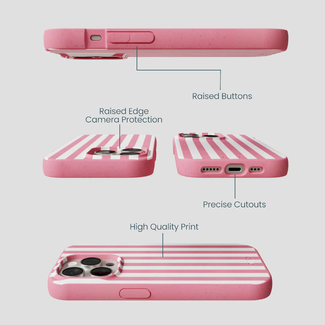 Bubblegum Pink Blush White Stripes iPhone 14 Pro Case - Image 3