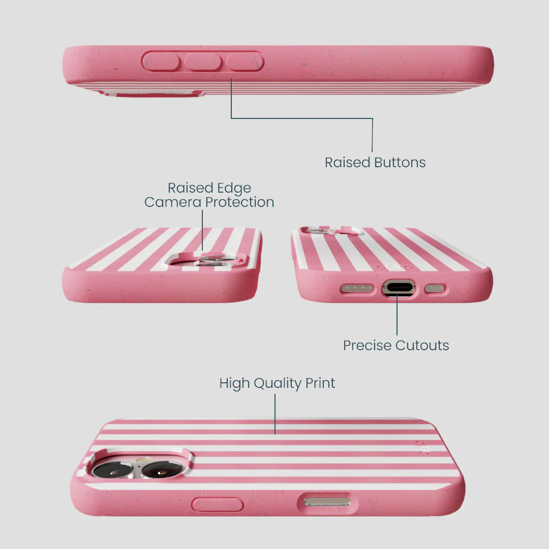 Bubblegum Pink Blush White Stripes iPhone 16 Case - Image 3