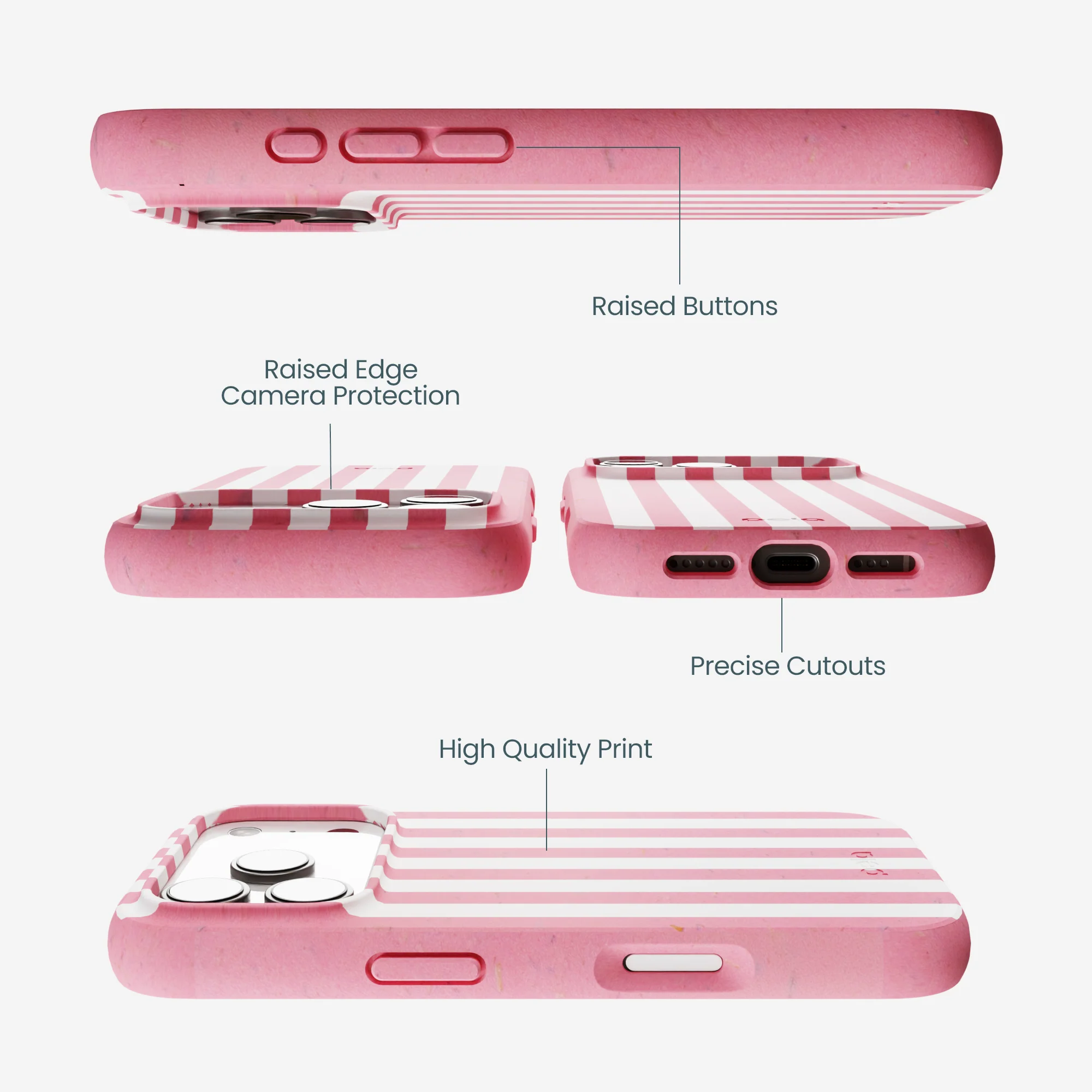 Bubblegum Pink Blush White Stripes iPhone 17 Pro Case - Image 3