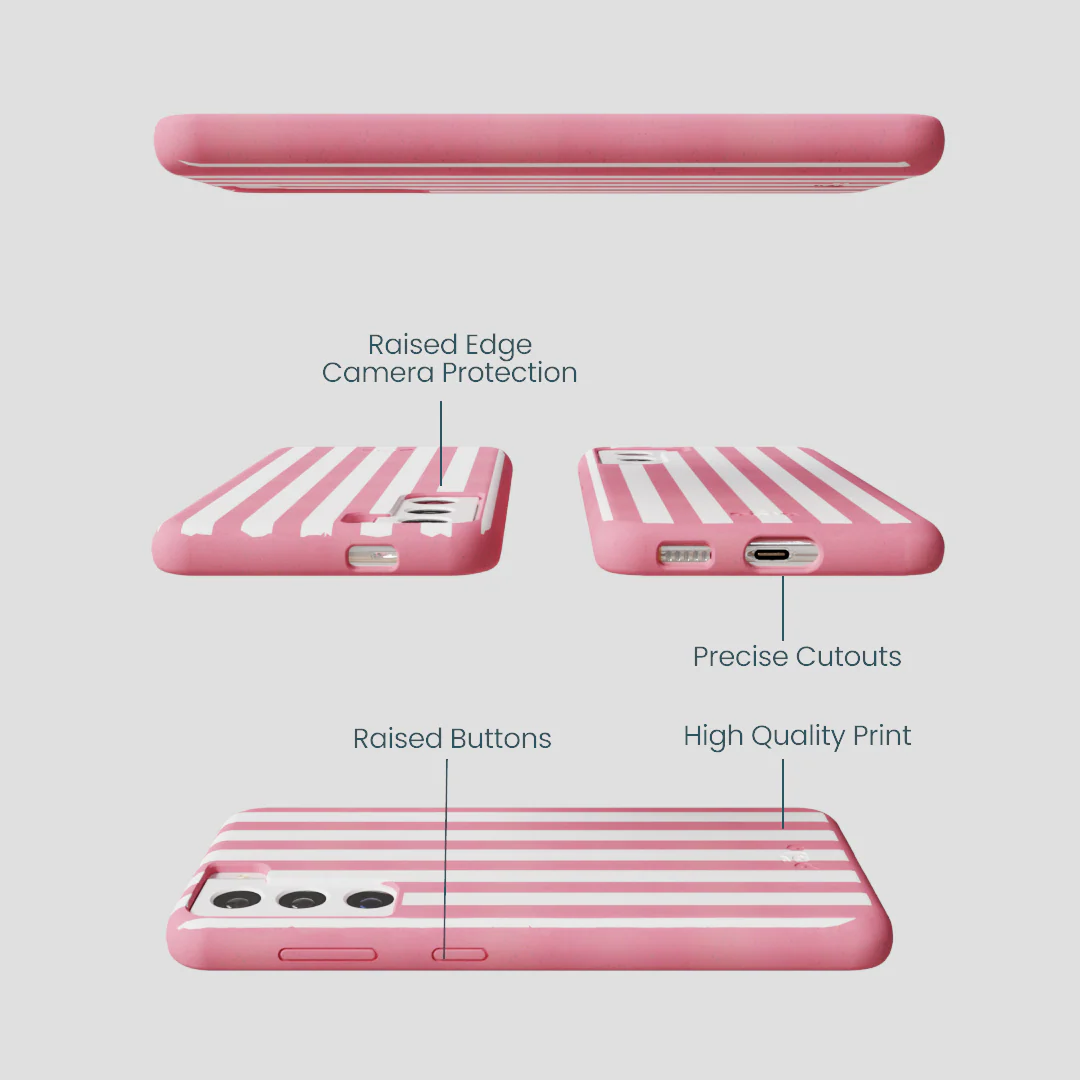 Bubblegum Pink Blush White Stripes Samsung Galaxy S22 Case - Image 3