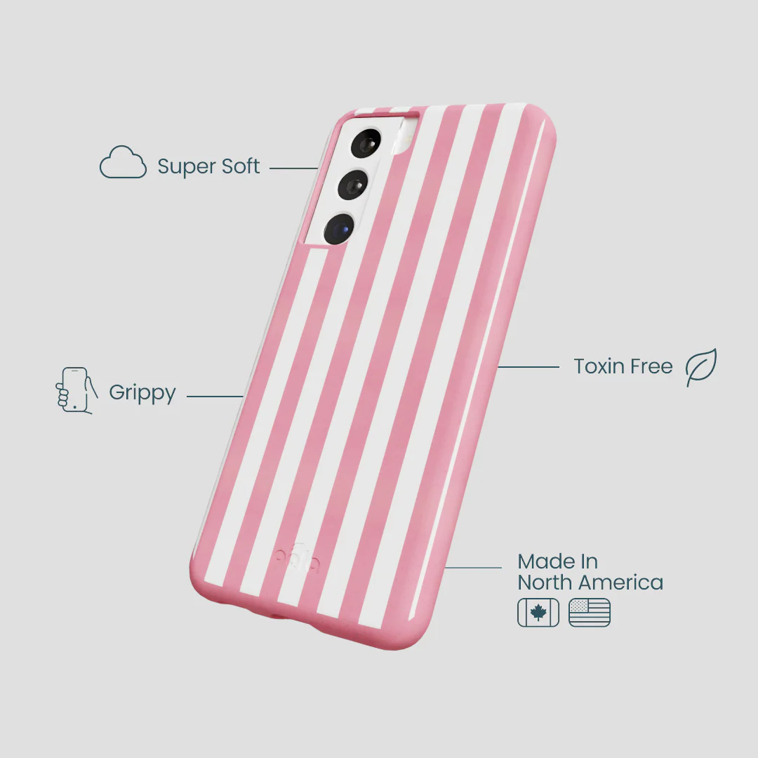 Bubblegum Pink Blush White Stripes Samsung Galaxy S22 Case - Image 4