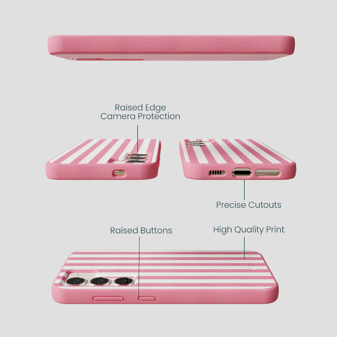 Bubblegum Pink Blush White Stripes Samsung Galaxy S23 Case - Image 3