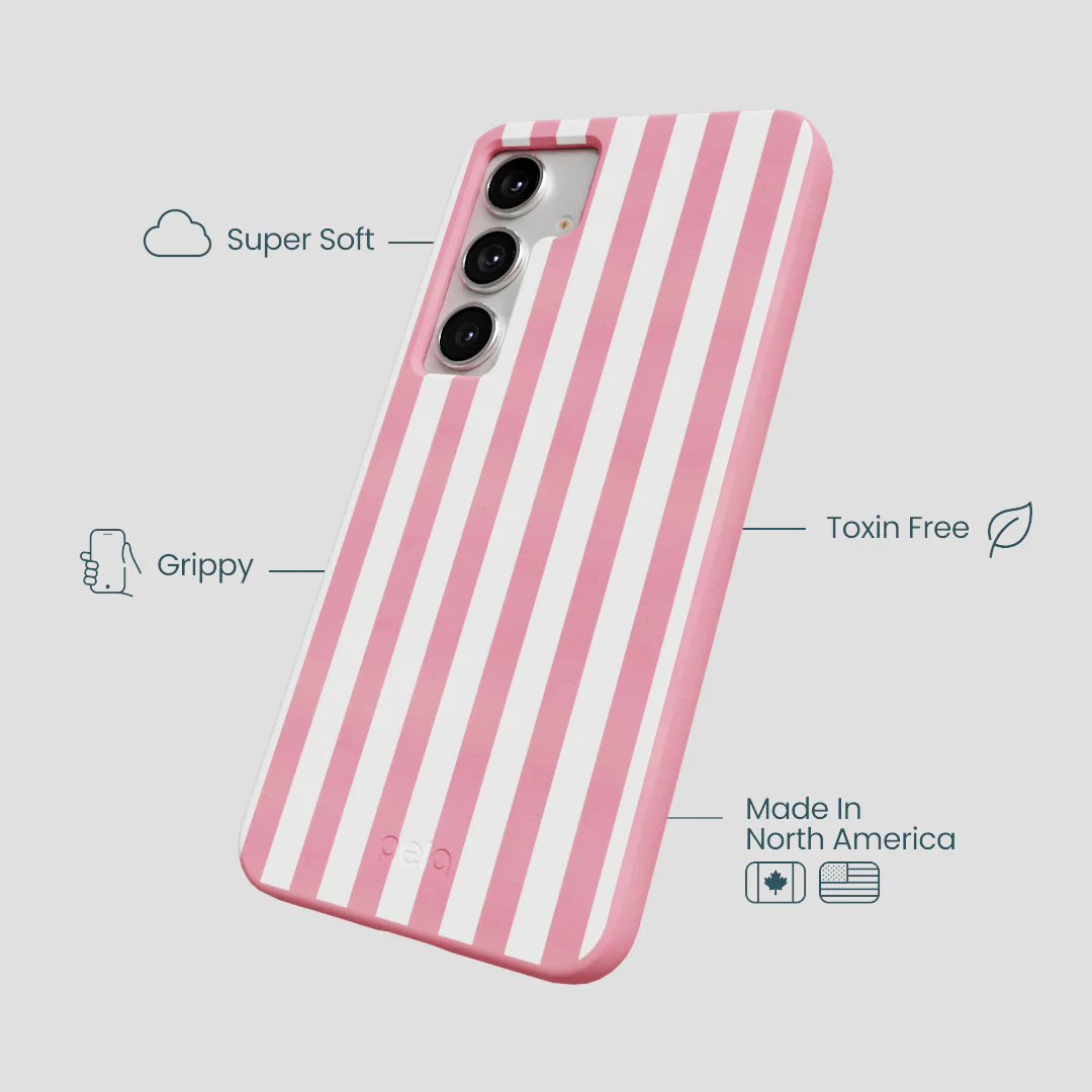 Bubblegum Pink Blush White Stripes Samsung Galaxy S25+(Plus) Case - Image 4