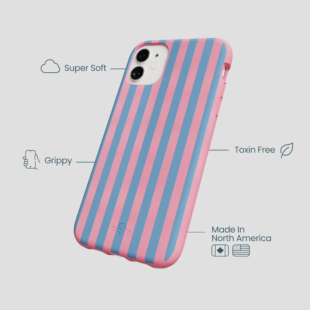 Bubblegum Pink Candy Blue Stripes iPhone 11 Case - Image 4