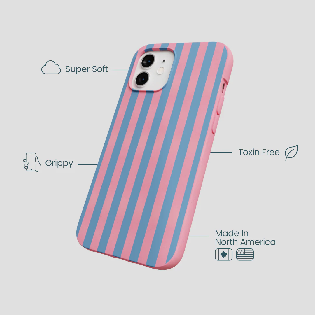 Bubblegum Pink Candy Blue Stripes iPhone 12/ iPhone 12 Pro Case - Image 4