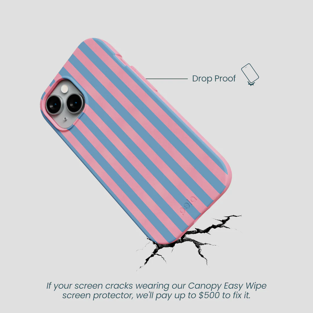 Bubblegum Pink Candy Blue Stripes iPhone 14 Case - Image 5