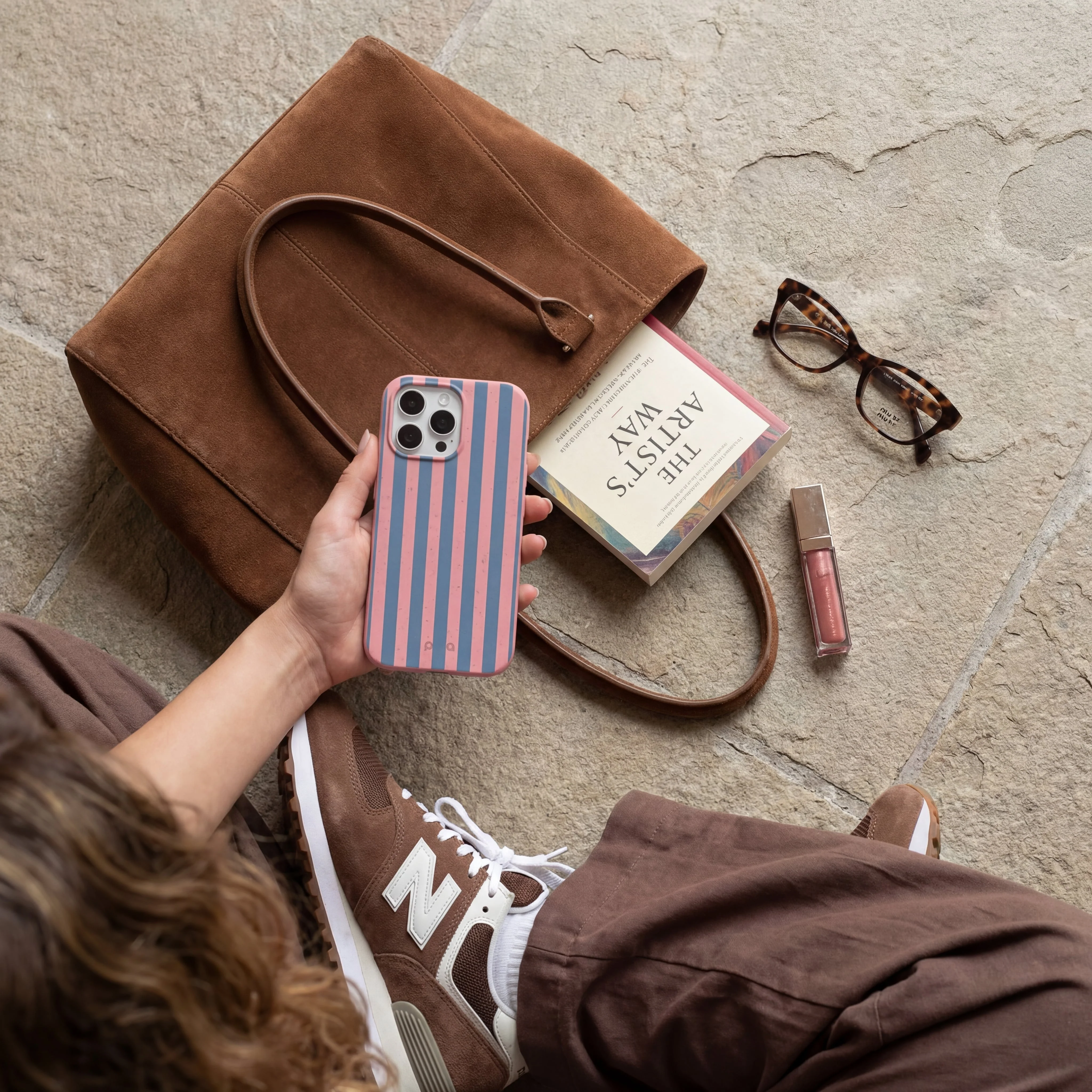 Bubblegum Pink Candy Blue Stripes iPhone 15 Plus Case - Image 2
