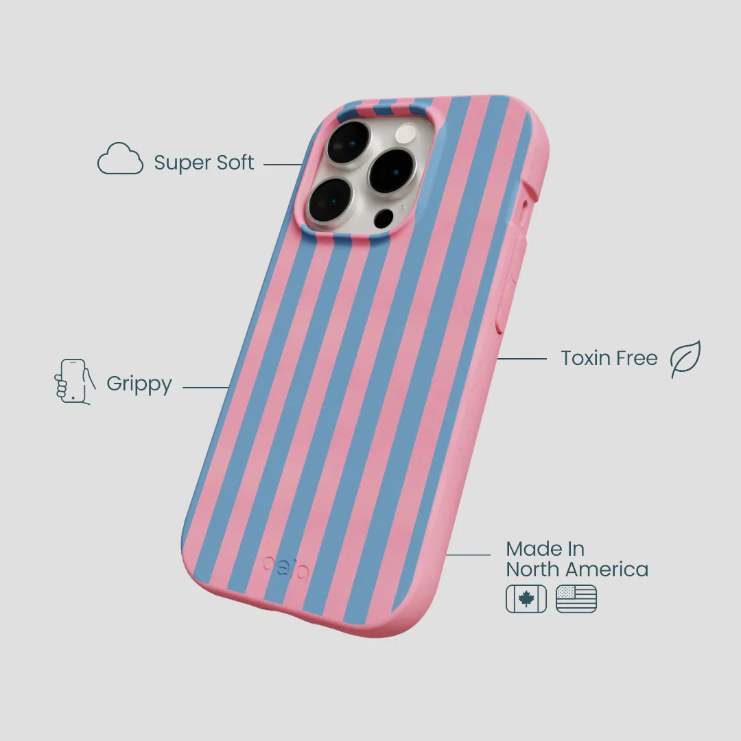 Bubblegum Pink Candy Blue Stripes iPhone 15 Pro Case - Image 4