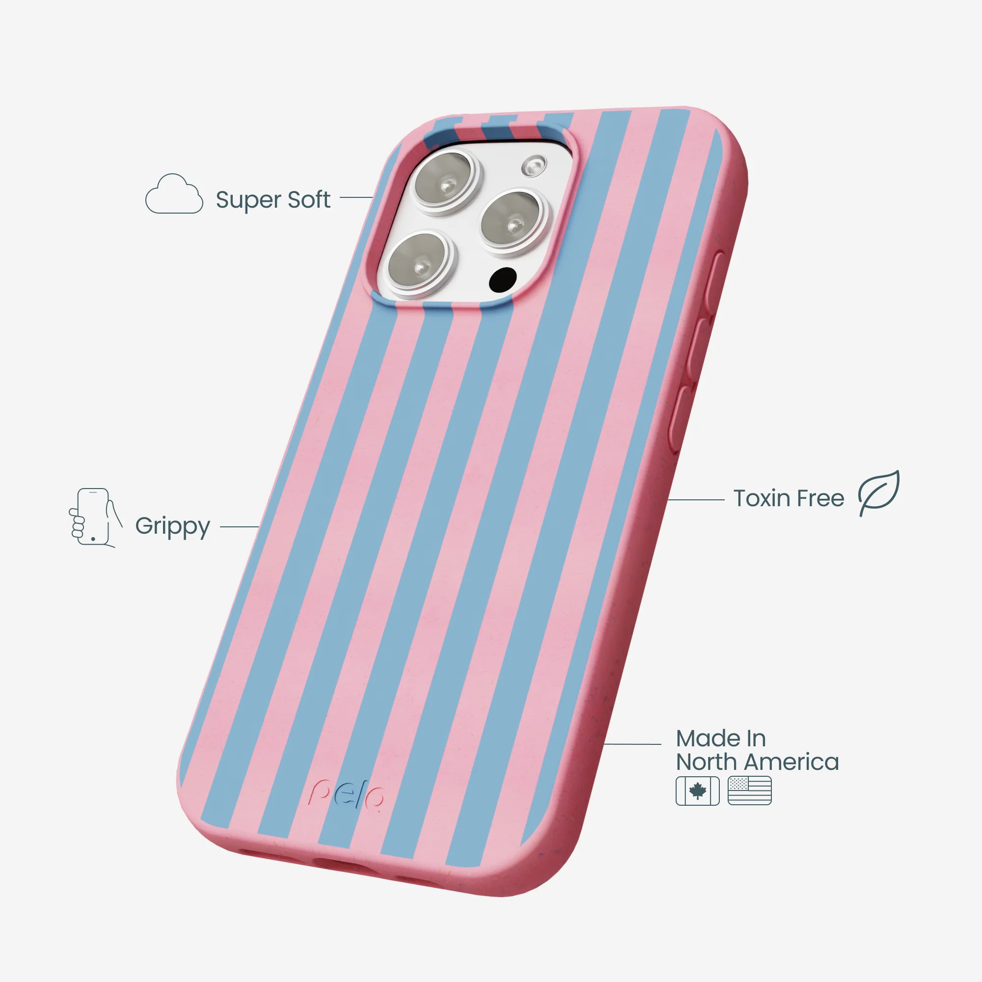 Bubblegum Pink Candy Blue Stripes iPhone 16 Pro Max Case - Image 4