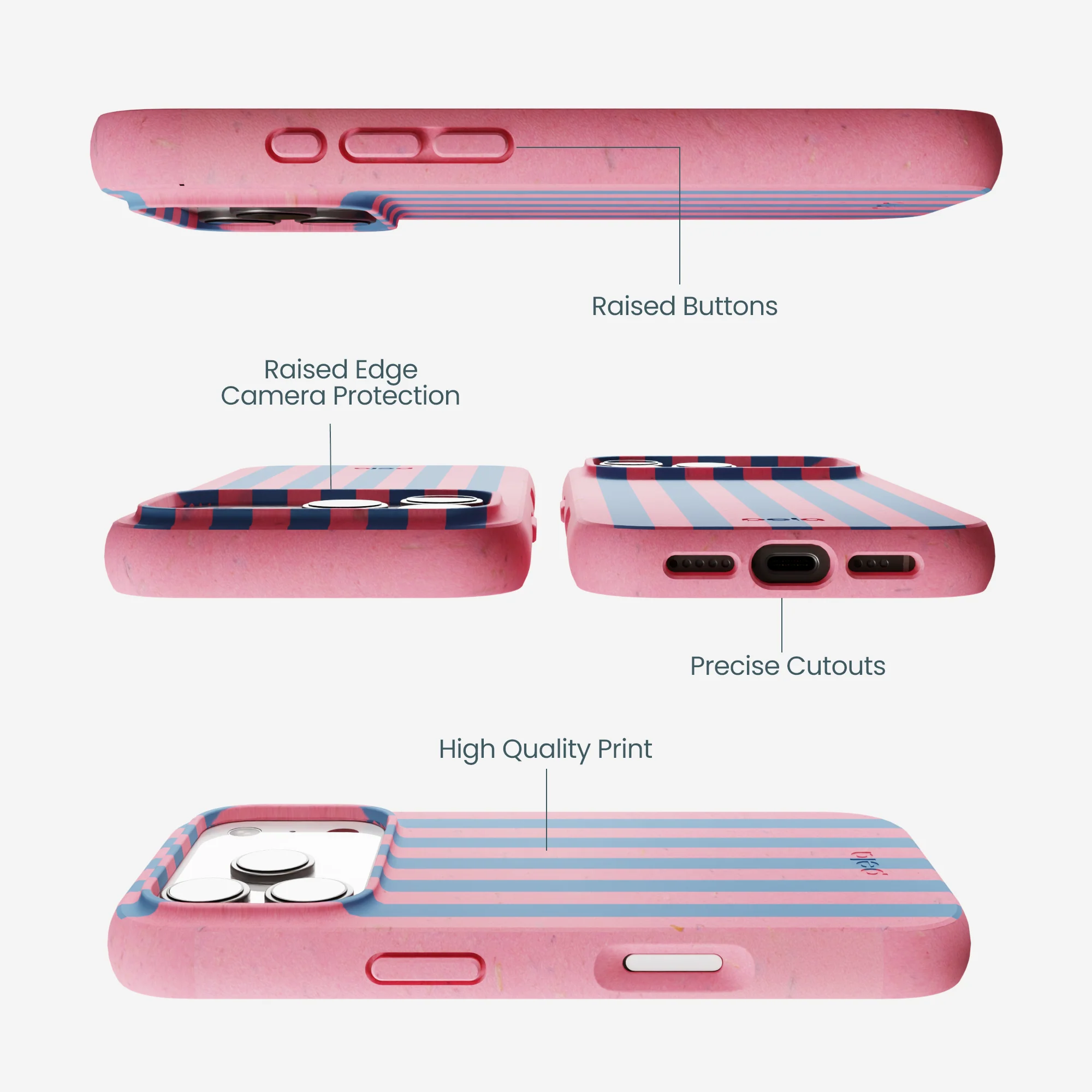 Bubblegum Pink Candy Blue Stripes iPhone 17 Pro Case - Image 3