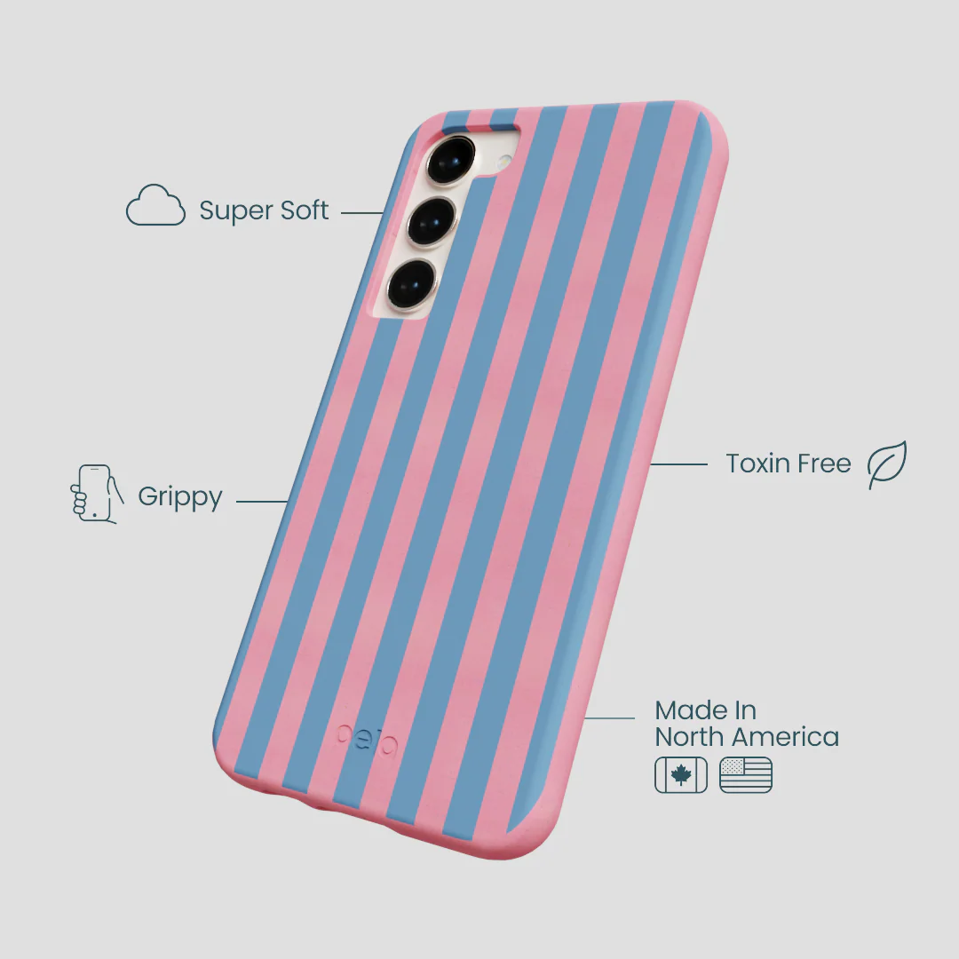 Bubblegum Pink Candy Blue Stripes Samsung Galaxy S23+(Plus) Case - Image 3