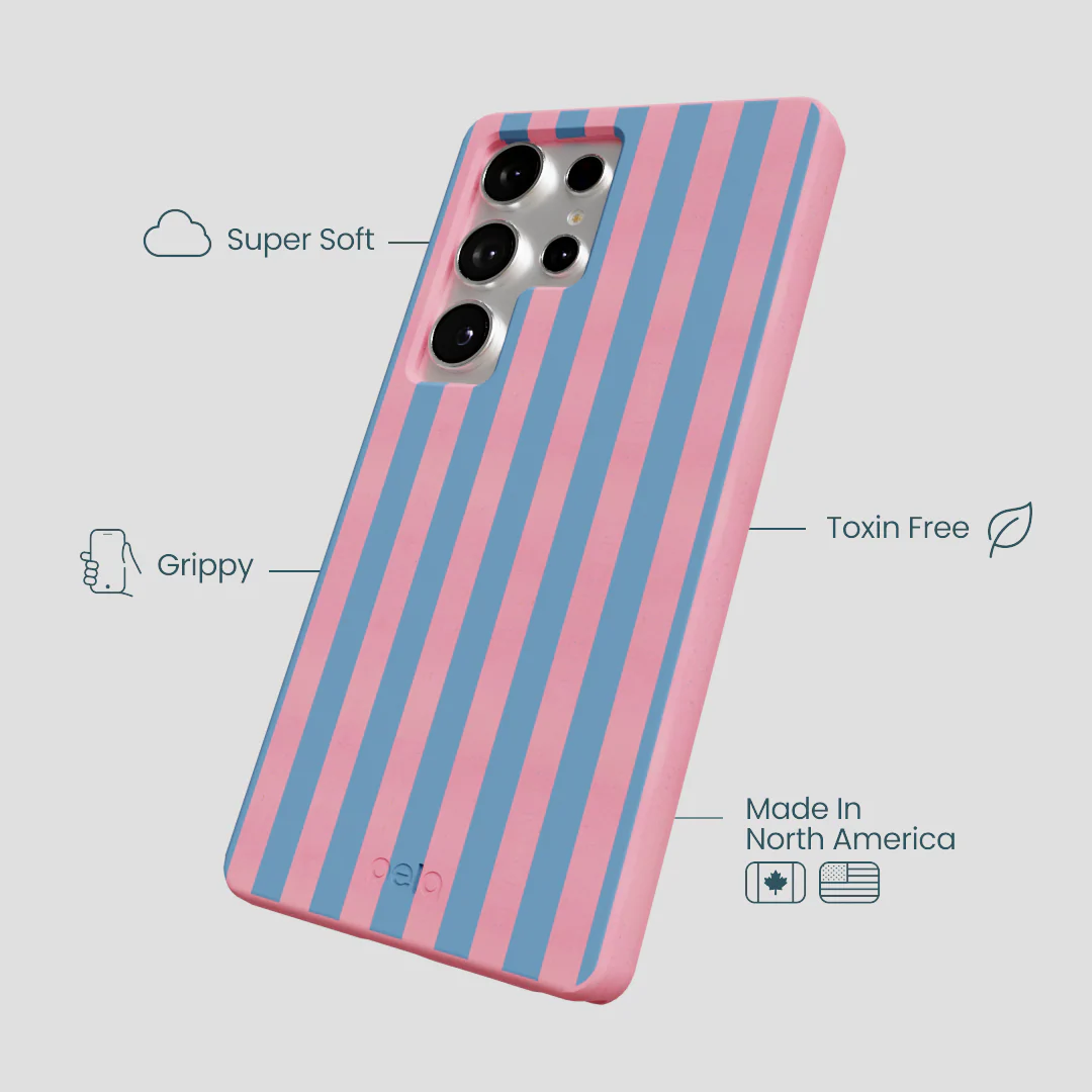 Bubblegum Pink Candy Blue Stripes Samsung Galaxy S25 Ultra Case - Image 3