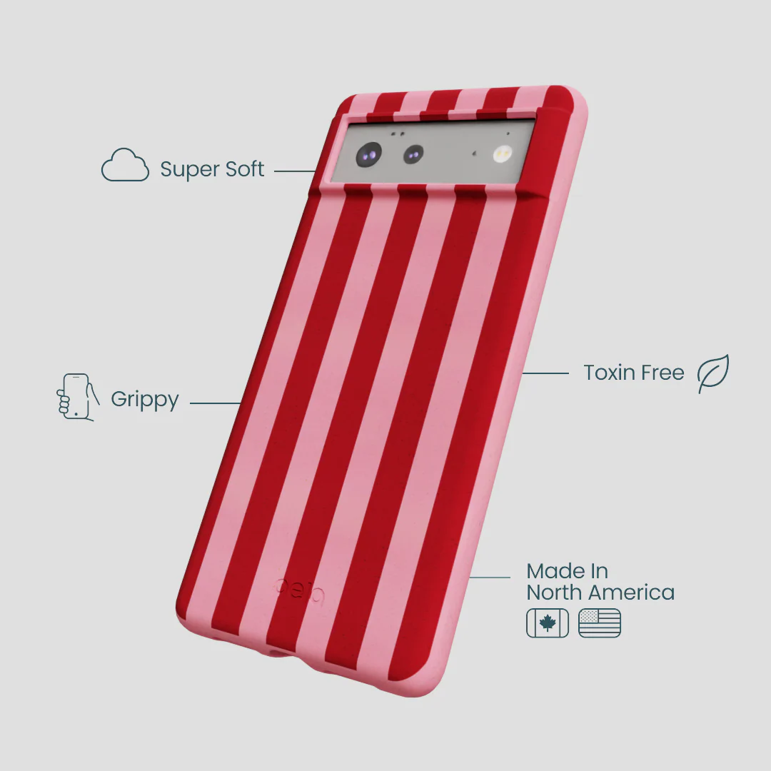Bubblegum Pink Cherry Stripes Google Pixel 6 Case - Image 3