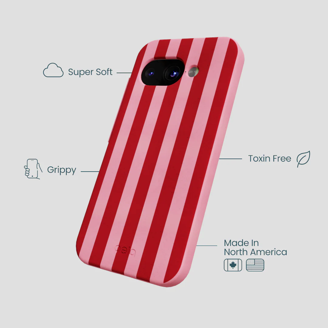 Bubblegum Pink Cherry Stripes Google Pixel 9a Case - Image 3