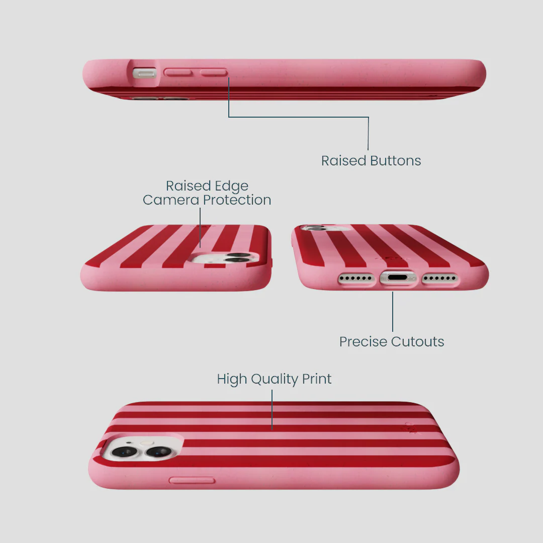 Bubblegum Pink Cherry Stripes iPhone 11 Case - Image 3