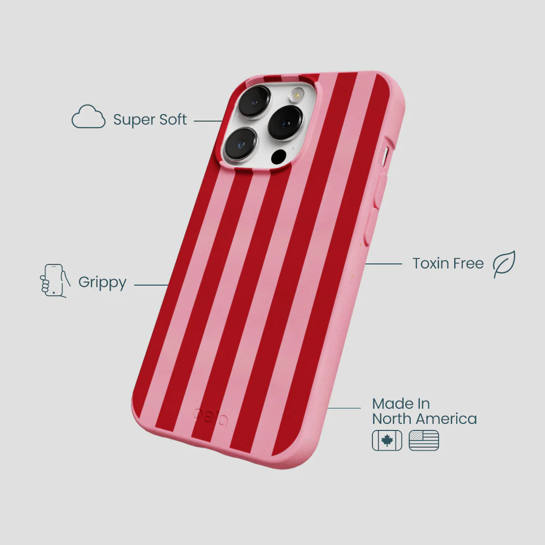 Bubblegum Pink Cherry Stripes iPhone 13 Pro Case - Image 4