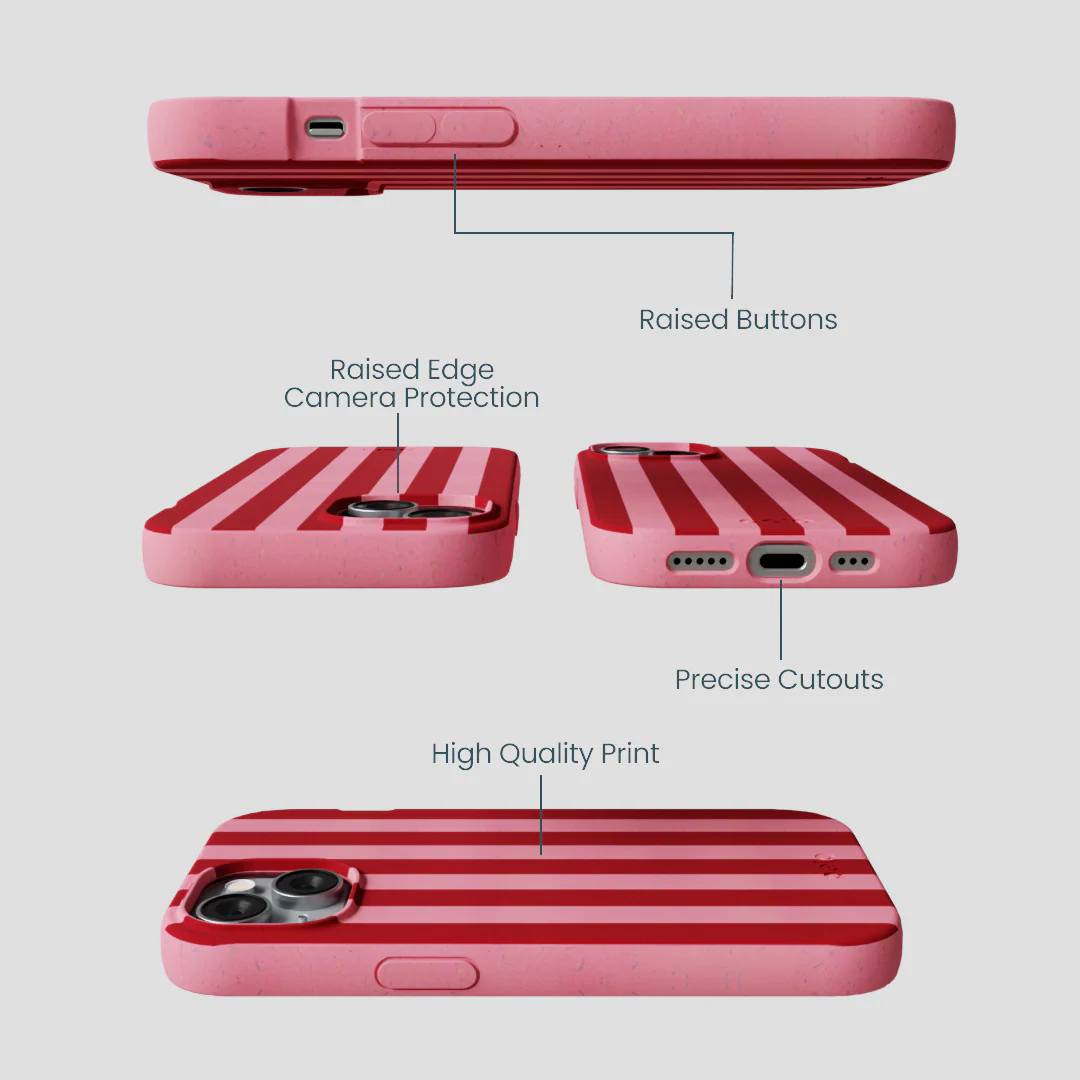 Bubblegum Pink Cherry Stripes iPhone 14 Case - Image 3