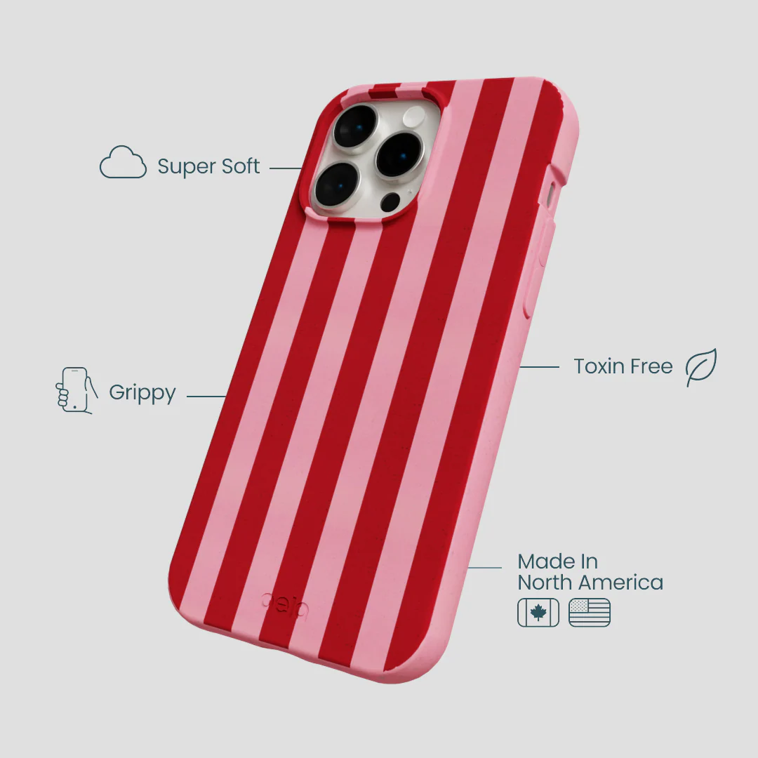Bubblegum Pink Cherry Stripes iPhone 14 Pro Max Case - Image 4