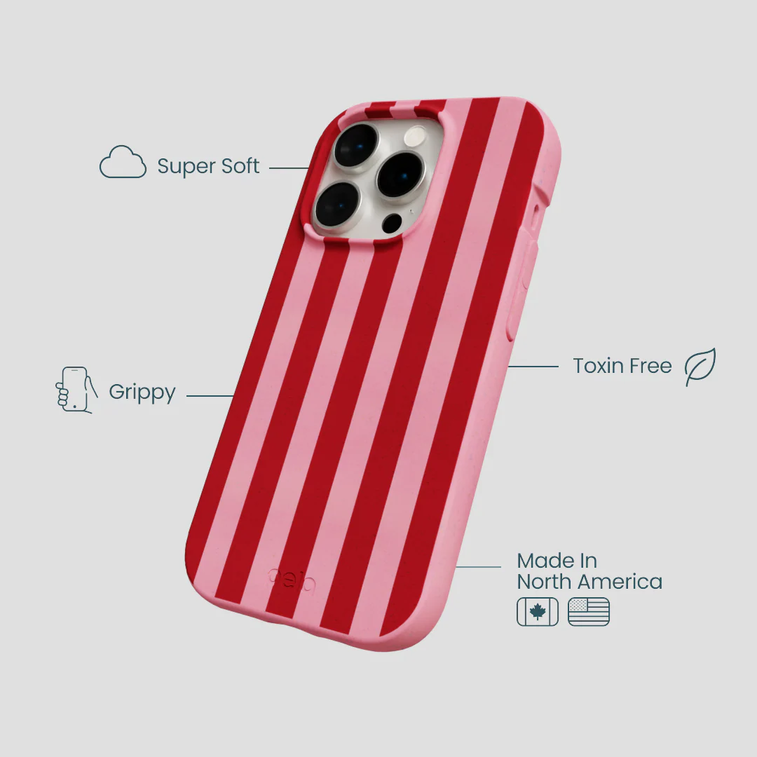 Bubblegum Pink Cherry Stripes iPhone 15 Pro Case - Image 4