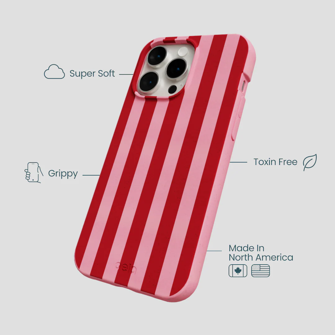 Bubblegum Pink Cherry Stripes iPhone 15 Pro Max Case - Image 4