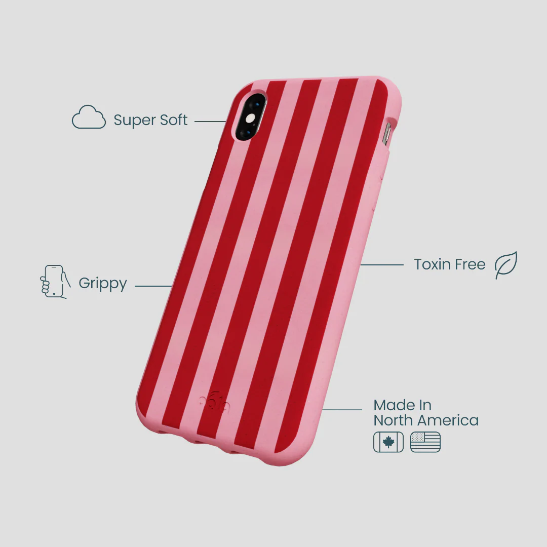 Bubblegum Pink Cherry Stripes iPhone XR Case - Image 4