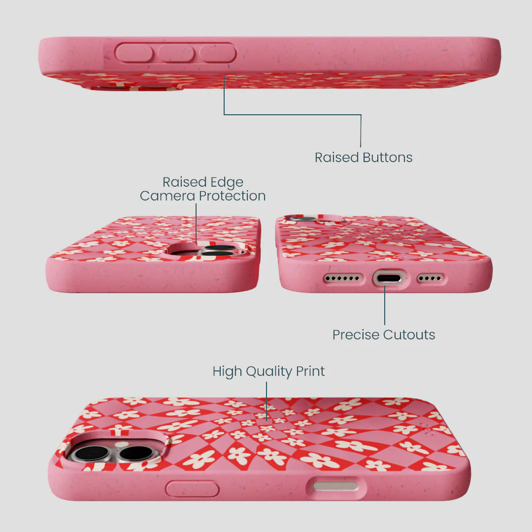 Bubblegum Pink Funky Fleurs iPhone 16 Plus Case - Image 3
