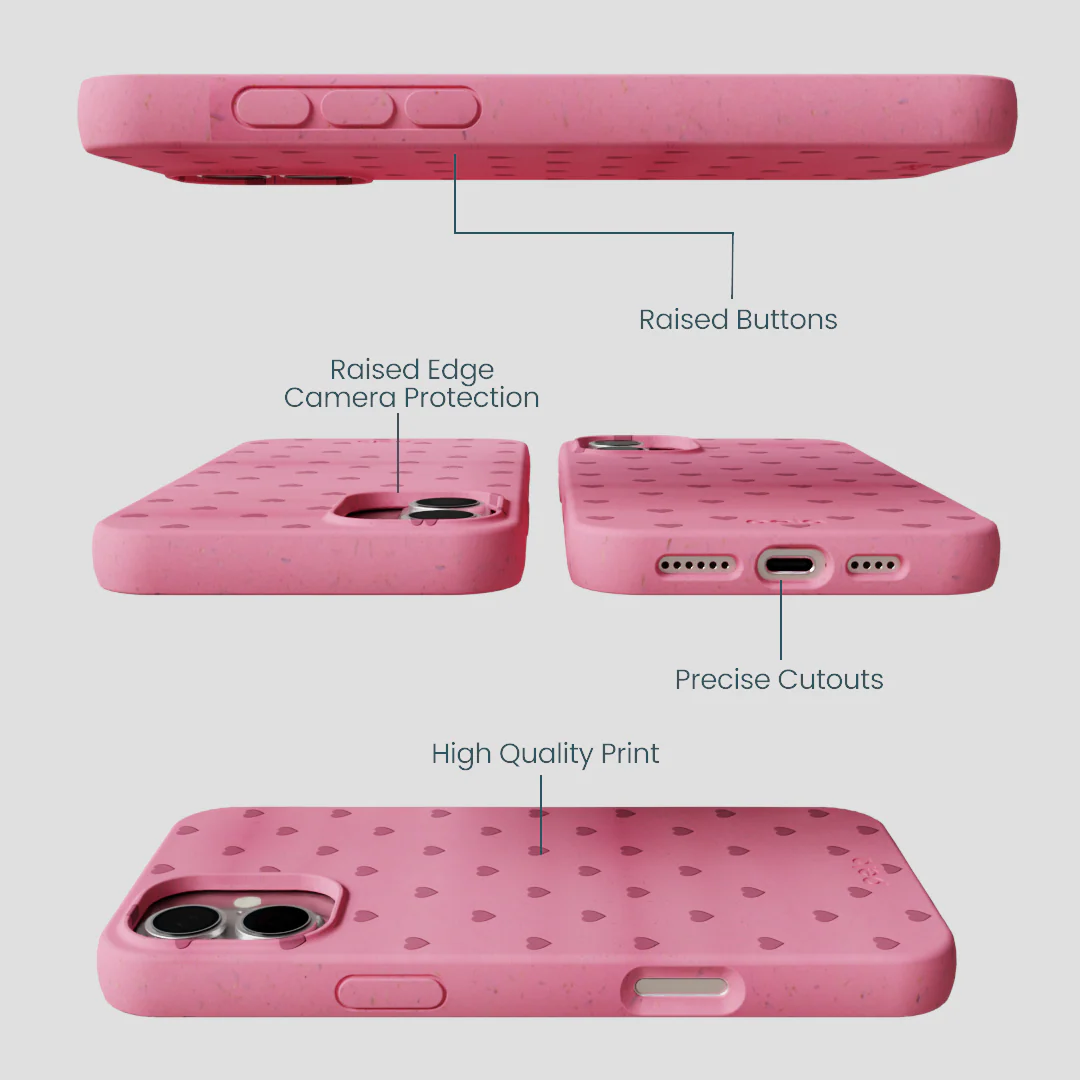 Bubblegum Pink Hearts iPhone 16 Plus Case - Image 2