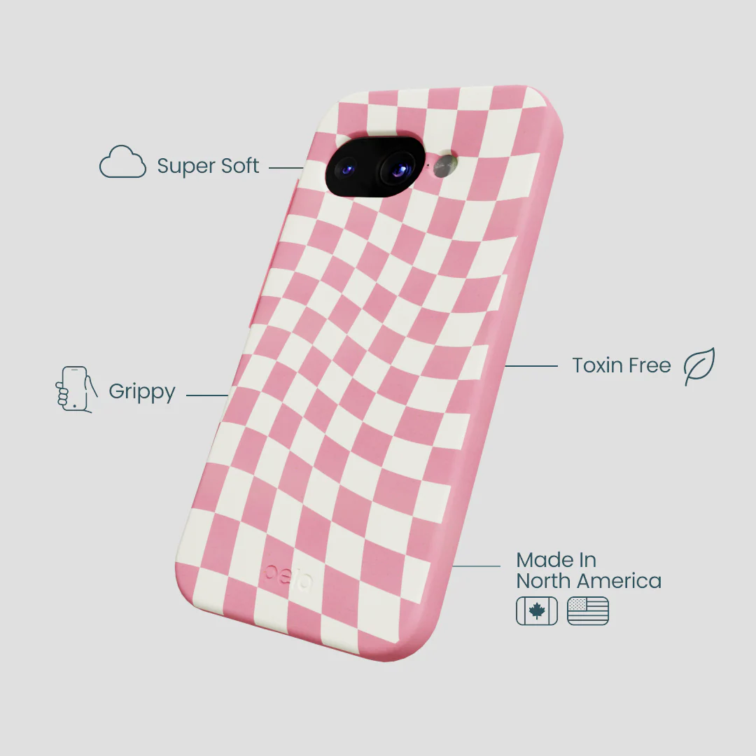 Bubblegum Pink Warped Checkers Google Pixel 9a Case - Image 3
